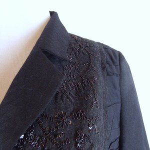 TRELISE COOPER EMBROIDERED black BEADED LACE wool blazer Jacket retro 8